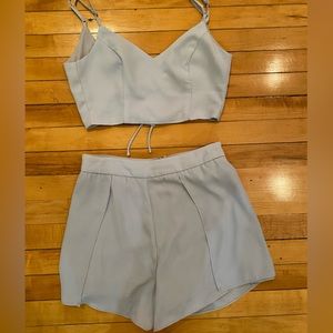 Out Tonight Light Blue Lace-Up Two-Piece Romper